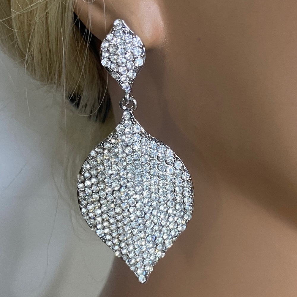 White (Clear) Pave Rhinestone Crystal Shimmer Chandelier Earrings